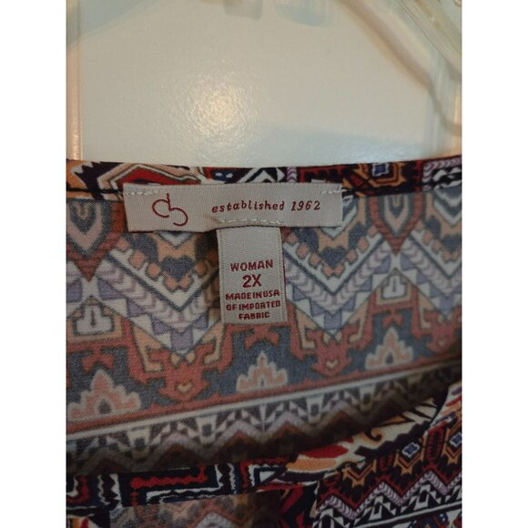 DB Women's South West Aztec Tunic/top/shirt red/brown plus size 2XL - Picture 3 of 5